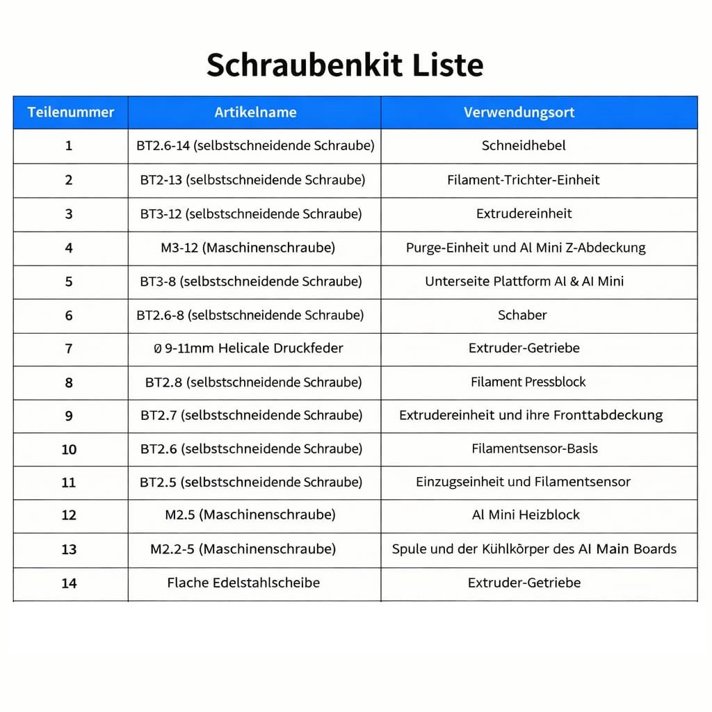 Ersatzschrauben Federn Federkappe A1 A1 Mini AMS Lite