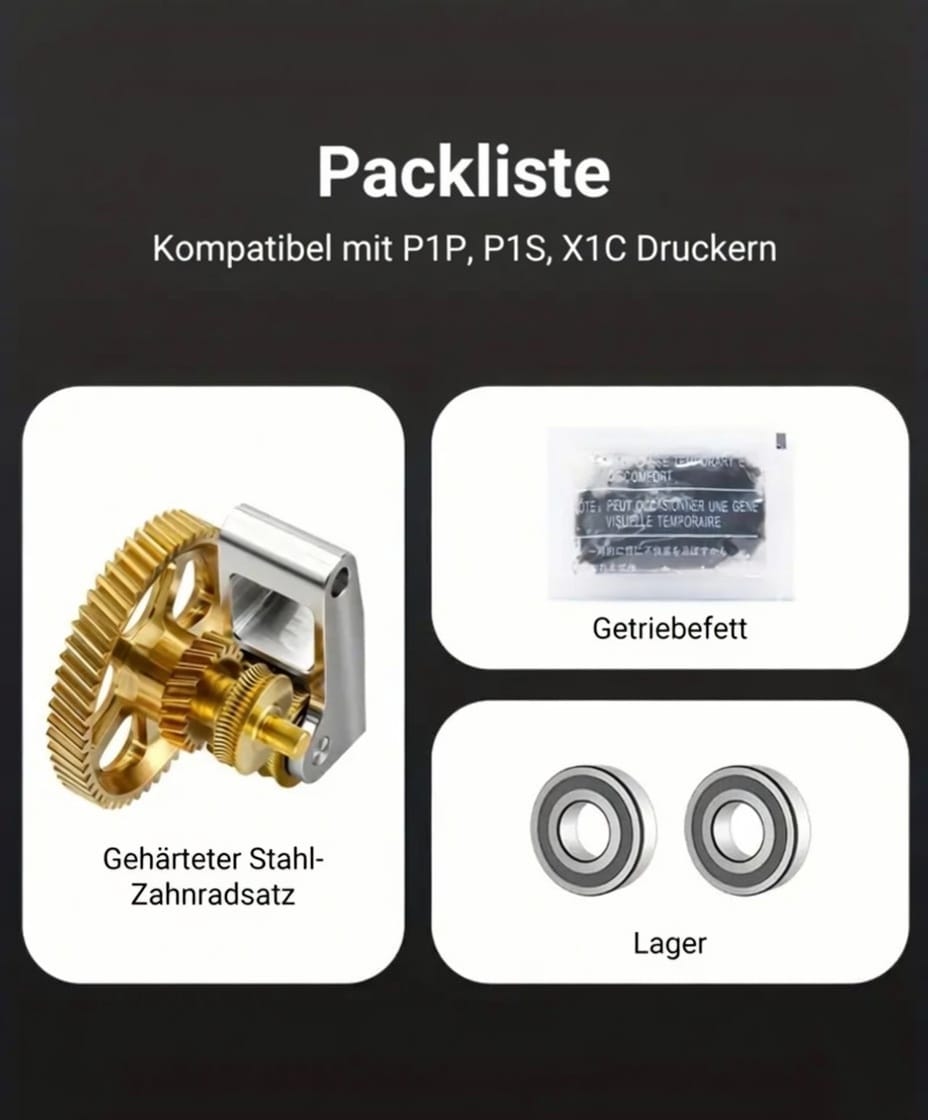 P1P / P1S / X1C Vollmetall Extruder Upgrade Dual Gear