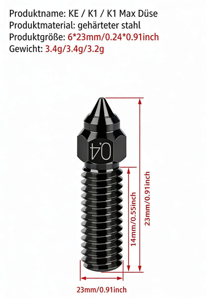 K1 / K1 Max / K1C / KE Nozzle Messing / Gehärteter Stahl / Chrome Zirconium Copper